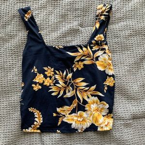 Blue and yellow floral crop top.